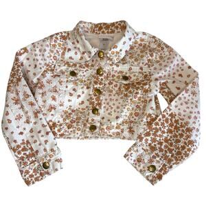 Little Lass Crop Floral Print Jean Jacket Girls 5 | White Pink Coral Denim Coat